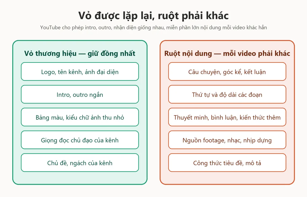 Tránh nội dung lặp lại YouTube: vỏ thương hiệu giữ đồng nhất, ruột nội dung mỗi video phải khác
